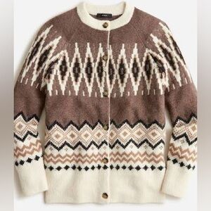 J. Crew Fair Isle Cardigan XS in Heather Fawn Muslin (cream, tan, brown & black)